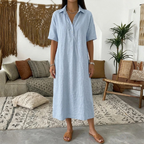 Vestido Lino Camisero Midi