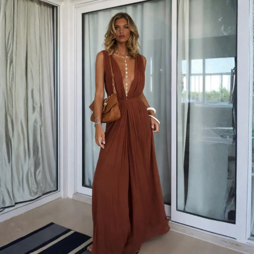 Vestido Terracota Deep V